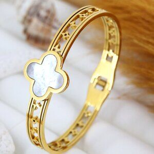 Bold Floral Design Bangle in Sturdy Stainless Steel